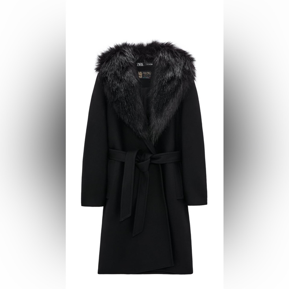 Zara Faux Fur Collar Coat Size Small